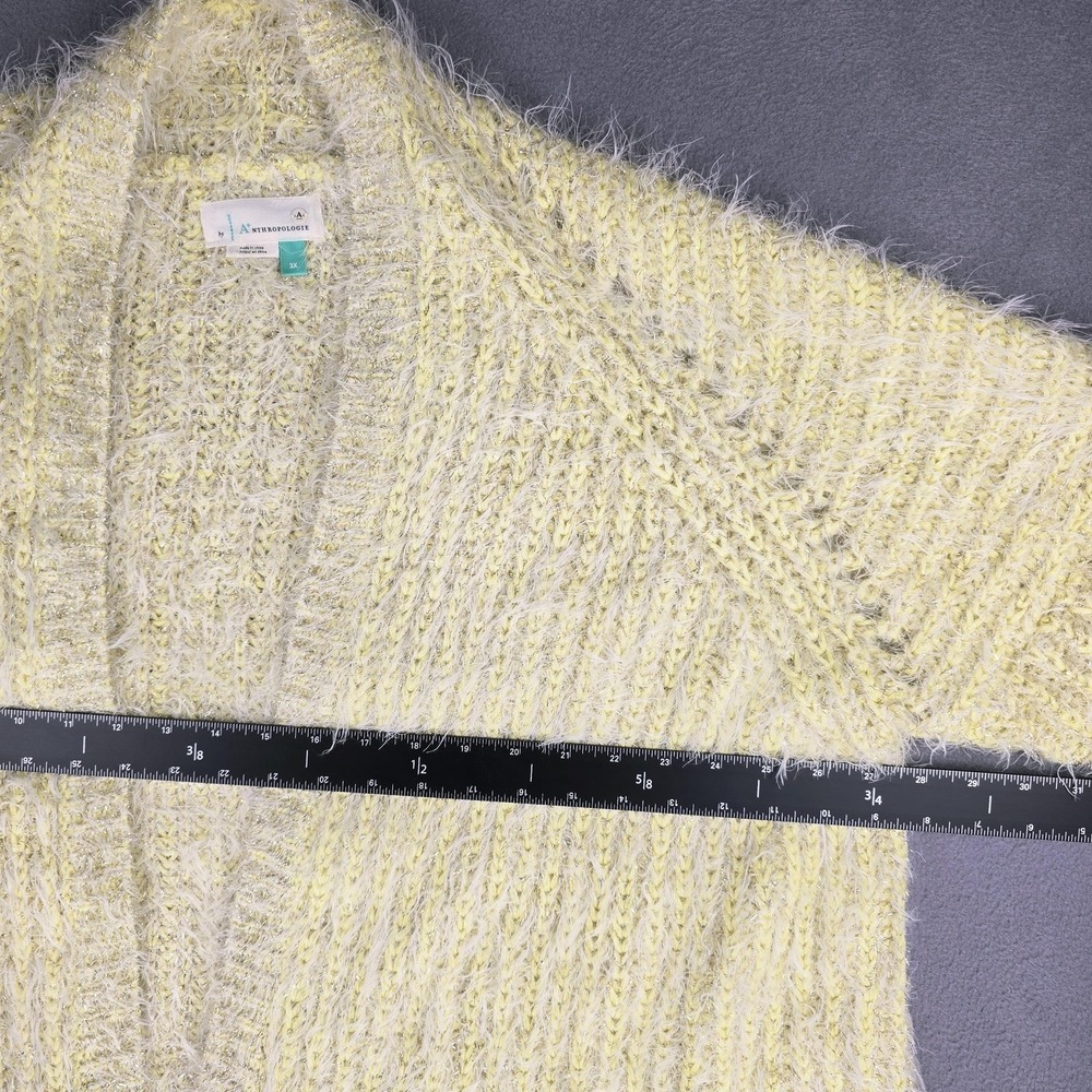 Anthropologie Cardigan Sweater Womens 3X Yellow Open Front Eyelash Metallic - Picture 7 of 11